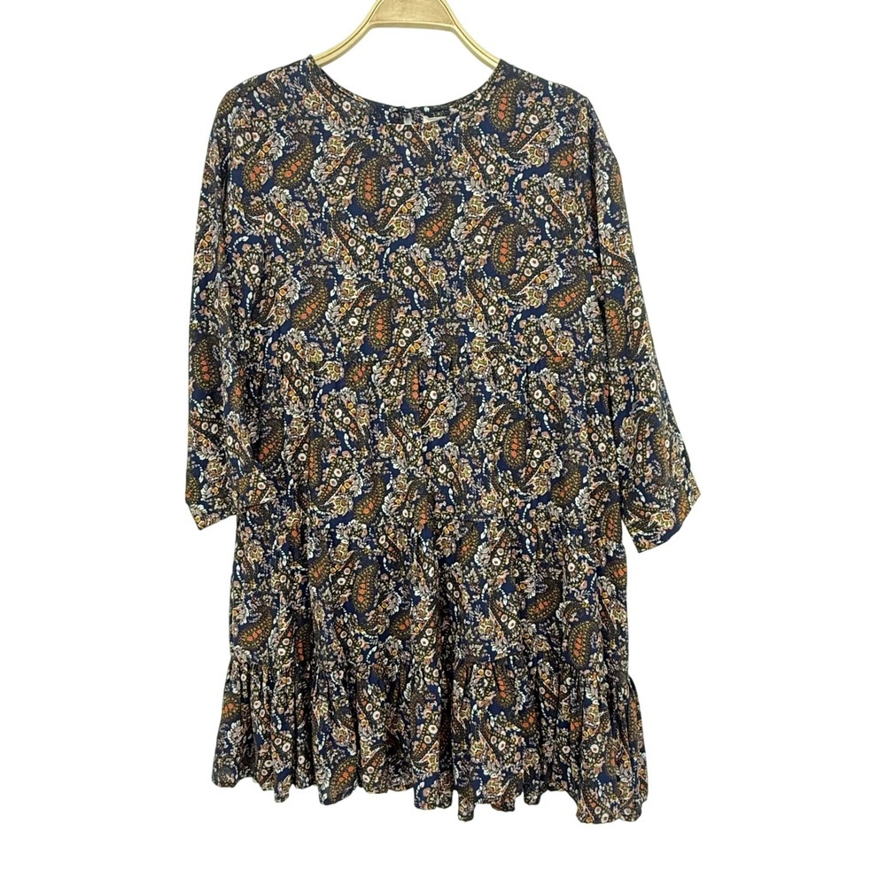 Natural Life Mini Dress Womens Medium Navy Blue Excellent Paisley Tiered Boho